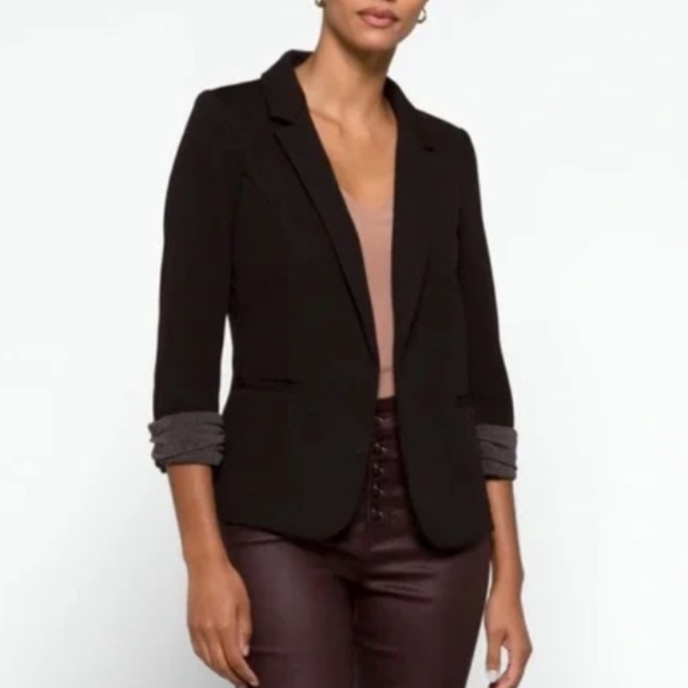 Skies Are Blue Black Knit Blazer Open Front 3/4 Sleeve Women's Size Large